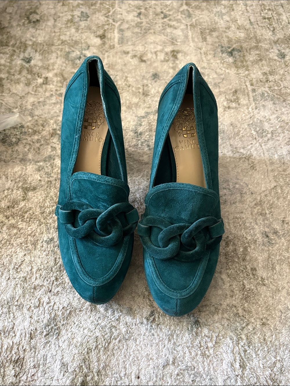 Vince Camuto Teal Suede Chain-Link Heels